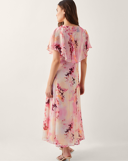 Mia Floral Cape Midi Dress Pink