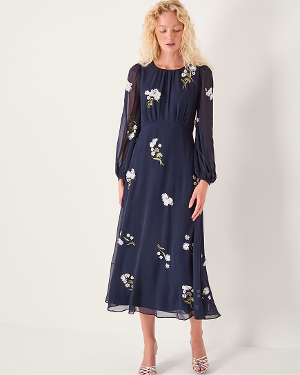 Delilah Floral Appliqué Midi Dress Blue