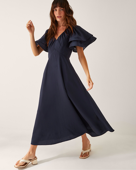 Patricia Ruffle Sleeve Midi Dress Blue