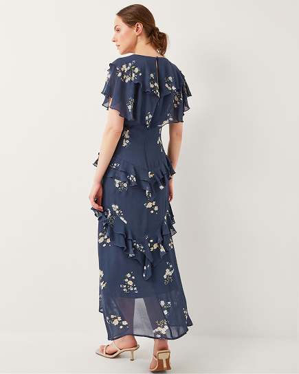 Celeste Floral Ruffle Maxi Dress Blue